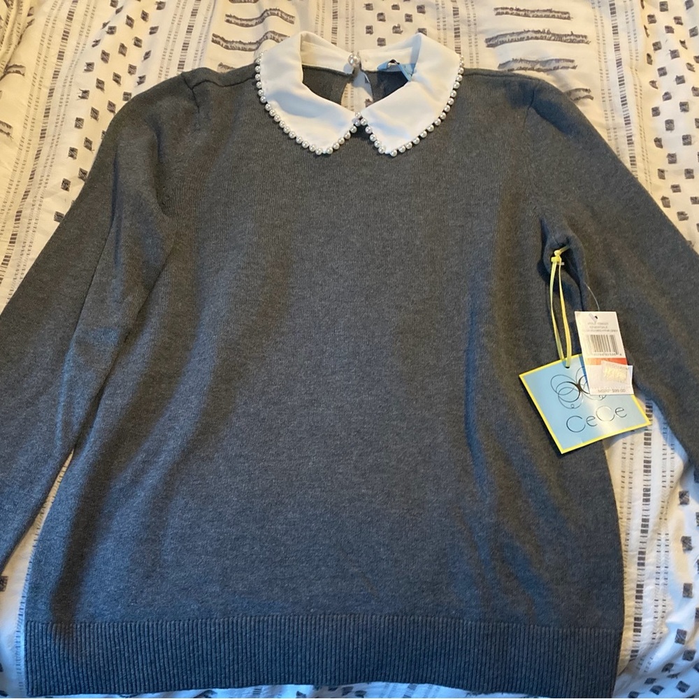 Nordstrom Gray Sweater with White Collar